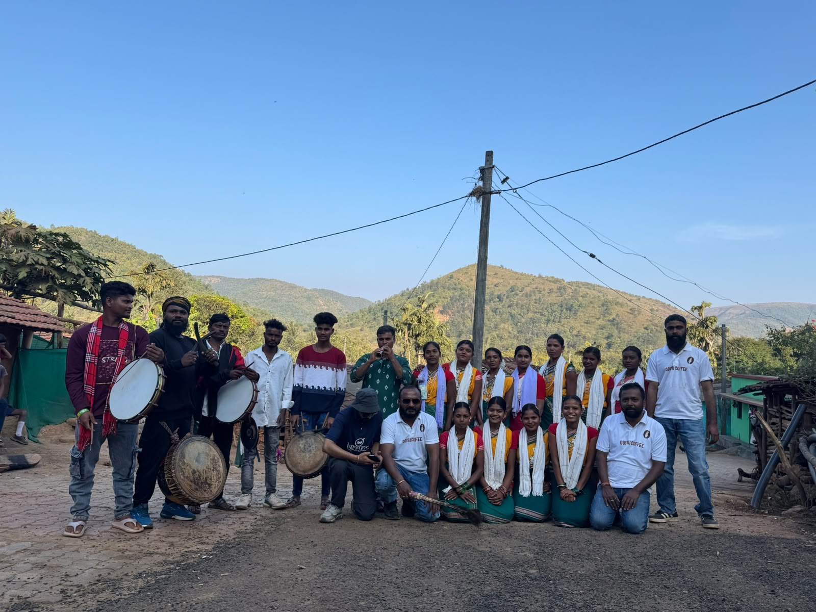 Odisii Coffee team together with Koraput tribal community dancers and drummers